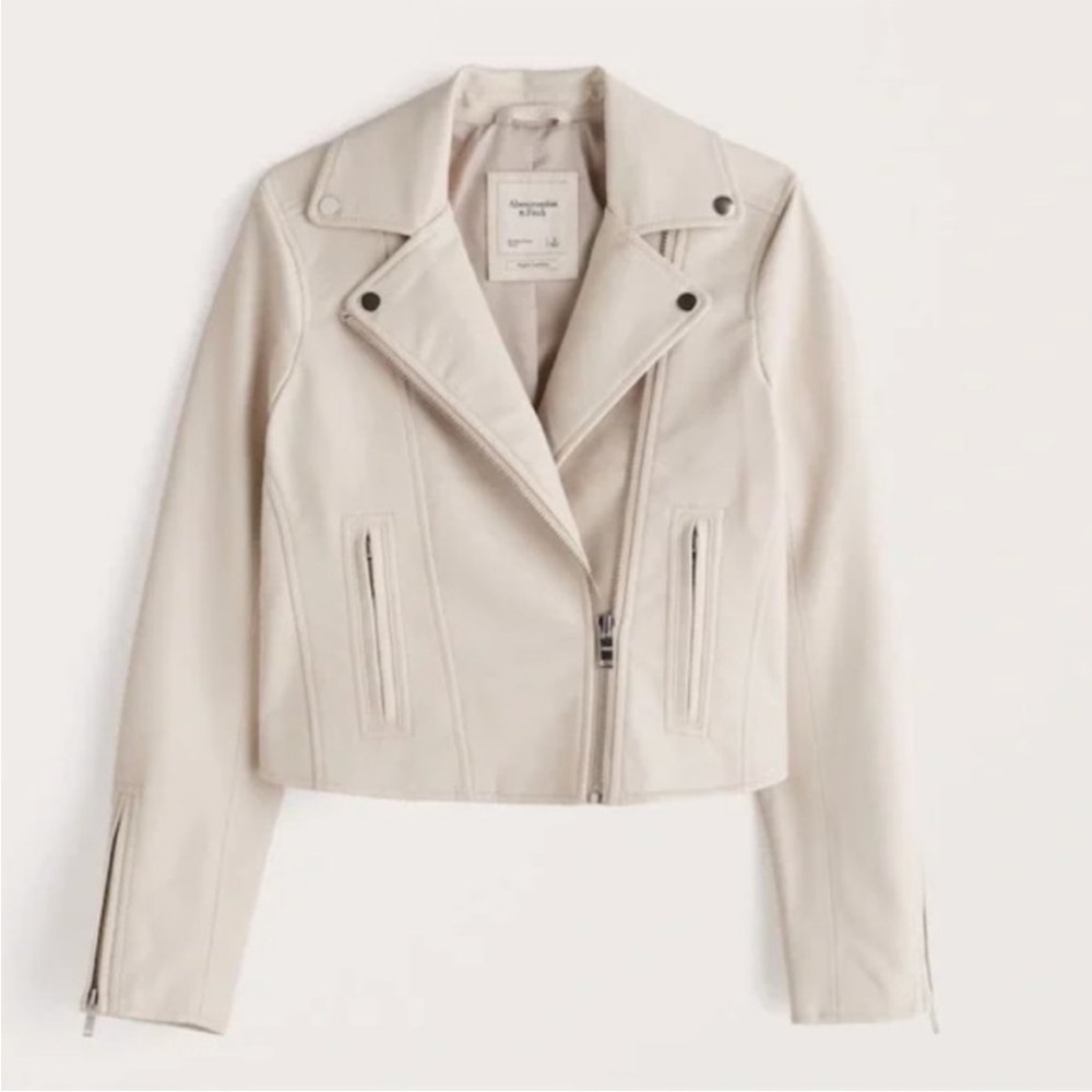 NWT Abercrombie vegan leather moto jacket - cream - size S
